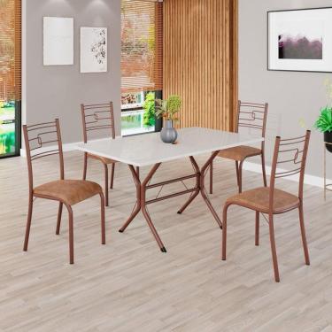 Imagem de Conjunto Sala de Jantar Mesa Retangular 120x75cm Tampo Madeira Mdp Off White 4 Cadeiras...