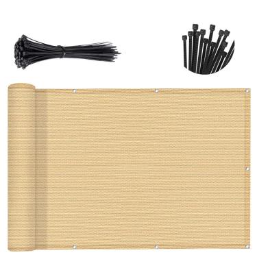 Imagem de SUNNY GUARD Cerca de tela de privacidade para varanda amarela areia de 9 x 40 cm, tela de grade de apartamentos, tela de vento resistente para privacidade, quintal, pátio, deck (fazemos tamanhos
