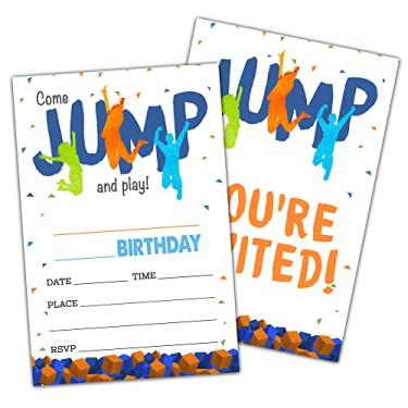Imagem de Cartões de convite de festa de aniversário de trampolim, Jump Zone Convite de festa aérea dupla face dupla face para adolescentes meninos e meninas - suprimentos de festa infantil, 20 convites de