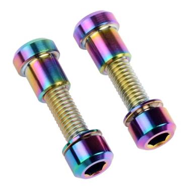 Imagem de Wanyifa Parafuso de titânio M5x16 18 20 mm com arruela parafuso de cabeça sextavada porca de fixação para haste de bicicleta trava de garfo frontal (cabeça quadrada arco-íris, M5 x 18 mm)