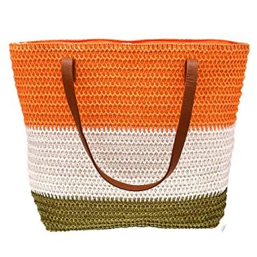 Imagem de JNF Bolsas de praia coloridas grandes para mulheres, bolsa de praia de palha, tecido de vime, crochê, conjunto de bolsas de praia boho, Bolsa de praia de palha 04, 3G