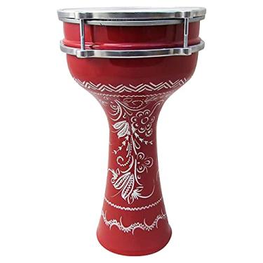 Imagem de ZAZA Percussion Darbuka de alumínio de 40 cm de comprimento, cabeça sintética ajustável de 20 cm (vermelho - gravação)