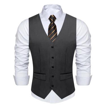 Imagem de BoShiNuo Colete preto slim fit para homens festa de negócios vermelho sólido gravata colete masculino lenço abotoaduras, Md-0246-n-7320, X-Large