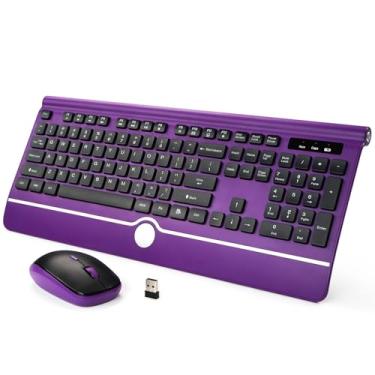 Imagem de Teclado e mouse sem fio, teclado e mouse roxo KOPJIPPOM com descanso de pulso, combo de teclado silencioso sem fio de 2,4 G para computadores Windows, desktop, laptop, PC