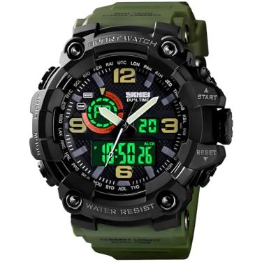 Imagem de Relógios masculinos multifunções militares S-Shock relógio esportivo LED digital impermeável despertador, Army Green, Big