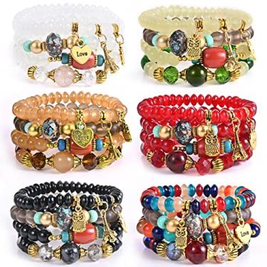 Imagem de Conjuntos de pulseiras femininas VONRU Boêmio – 6 conjuntos de pulseiras elásticas empilháveis multicoloridas Boho joias para mulheres hippie, joias delicadas