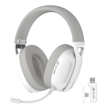 Imagem de ATTACK SHARK L80 Fone de ouvido leve para jogos sem fio Lightspeed conector de áudio de 3,5 mm com microfone para PS5 PS4 PC Mobile Tablet 2,4 GHz Bluetooth 5.3 50H bateria branca
