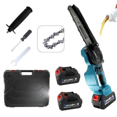 Imagem de Mini motosserra sem fio de 20 cm, motosserra manual alimentada por bateria, motosserra portátil recarregável, serra elétrica para corte de madeira/poda de árvores/poda de galhos/jardinagem/acampamento