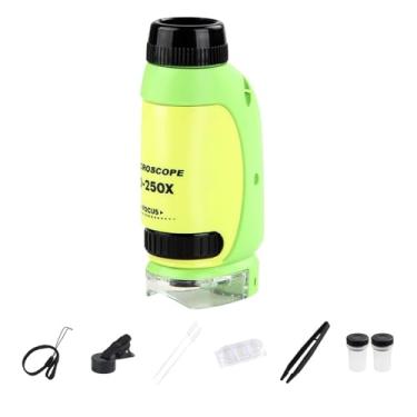 Imagem de MERIGLARE Crianças microscópio portátil conjunto experimento brinquedo mini microscópio 120x microscópio óptico para atividades domésticas do clube, verde amarelo