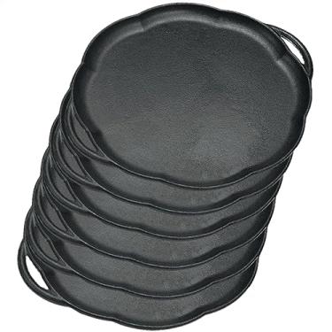 Imagem de 6 Chapas Redondas Ferro Fundido 20cm Panela Mineira Com Alças Restaurante Bar Servir Carnes Picanha Bifes Batatas (Cor Preto)