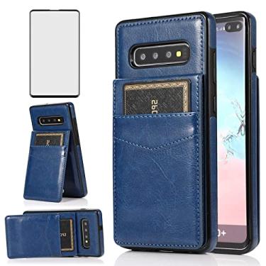 Imagem de Capa de celular para Samsung Galaxy S10 Plus com protetor de tela de vidro temperado com suporte para cartão de crédito, capa carteira de couro Glaxay S10+ Galaxies S10plus 10S Edge S 10 10 plus capas