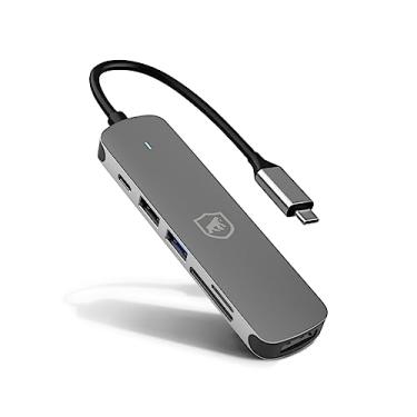 Imagem de Gshield Adaptador Hub Multifuncional 6 em 1 USB-C, Hub USB 3.0 com Saída HDMI 4K Leitor de Cartão SD, Micro SD e TF para Notebook e PC, Prata