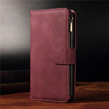 Imagem de Capa tipo carteira de couro com zíper magnético flip para Samsung Galaxy S21 S20 FE S10 E S9 S8 Note 9 10 20 Ultra Plus Lite A81 Capa de telefone, Vinho Tinto, Para Note10 Plus