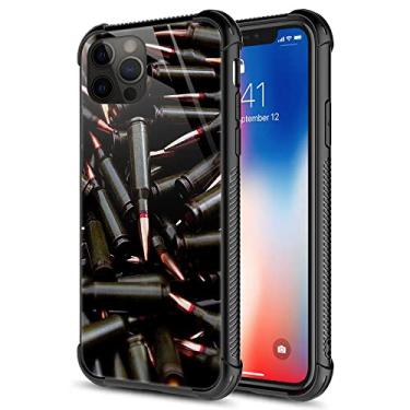 Imagem de ZHEGAILIAN Capa compatível com iPhone 11 Pro, AK 47 metralhadora munição capa, traseira de vidro temperado + silicone macio TPU capa protetora para iPhone 11 Pro.