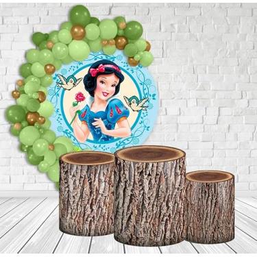 Imagem de Kit Decoração Festa de Aniversário Master Painel Redondo 1,50 + Trio de Capas de Cilindro Princesa Branca de Neve