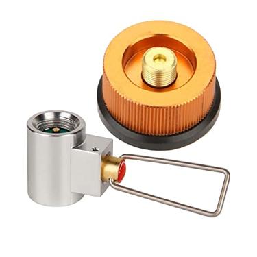 Imagem de Adaptador de gás Seguro Durável Adaptador de fogão a gás Conexão do fogão ao ar livre para acampamento Válvula Canister Refill Gas Shifter Garrafa , Linhas Finas Amarelas