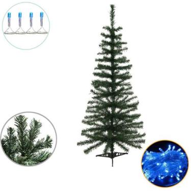 Imagem de Kit Árvore De Natal Natalina Grande 1,20m E Pisca Pisca Azul 8 Metros 