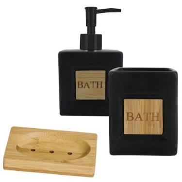 Imagem de Kit Banheiro Pia Lavabo Escova De Dente Sabonete Preto 3 Pçs - Mimo, 3