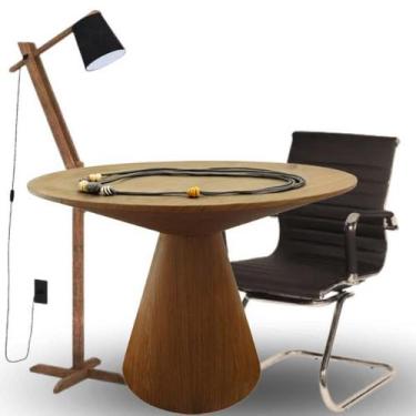 Imagem de Mesa de Jantar Redonda Cone Eclipse Madeira Freijó 80cm - Modelar Art