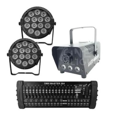 Imagem de Kit 2 Par Led Slim + Máquina De Fumaça 600W + Mesa Dmx 384 - Sanyi Lig