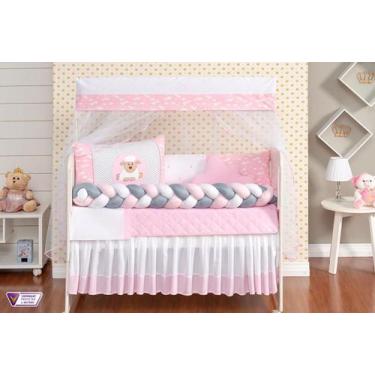 Imagem de Kit Berço Trança Ovelha Menina 14 Peças Com Saia Box Rosa - Beatriz En