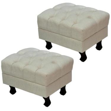 Imagem de Kit 02 Puffs París Luis Xv Capitone Tecido Linho Pés Madeira - Lyam De