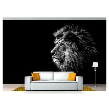 Imagem de Papel De Parede Leão Rosto Preto E Branco 3D Anm246 - Você Decora, 3d