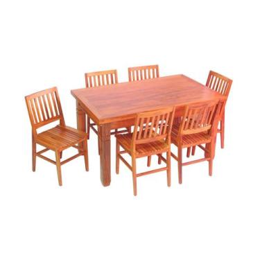 Imagem de Conjunto Mesa de Jantar 1.5m 6 Cadeiras Conforto Madeira de Demolição 