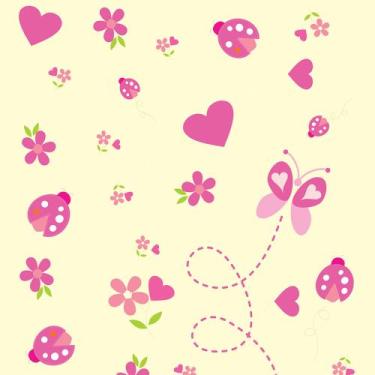 Imagem de Papel de Parede Adesivo Infantil Joaninhas Borboletas E Flores Pink Fu