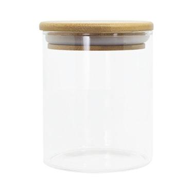 Imagem de Pote De Vidro Com Tampa De Bambu Oikos 400ml Hermético Redondo