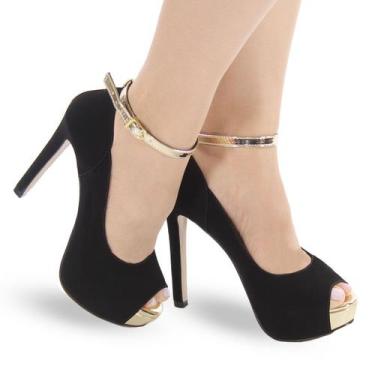 Imagem de Sandália Feminina Peep Toe Meia Pata Salto Alto P80 - Modarpe, Preto, 