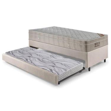 Imagem de Bicama Box Solteiro Linho Bege 88x188x28 cm com Colchão Airtech Ortobo