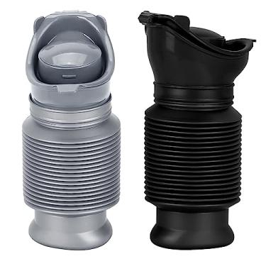Imagem de Conjunto de 2 mictórios portáteis de viagem, mictórios dobráveis para homens e mulheres, penico infantil reutilizável, garrafa pessoal de xixi para acampamento ao ar livre, viagem longa e trânsito (preto e cinza)