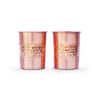 Imagem de Conjunto de 2 copos de cobre, martelado e liso, capacidade de 250 ml para benefícios de saúde Ayurveda (reta)