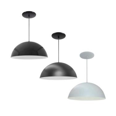 Imagem de Kit 3 Luminária Pendente Meia Lua 40cm Interior Branco Brilho Fiação 1