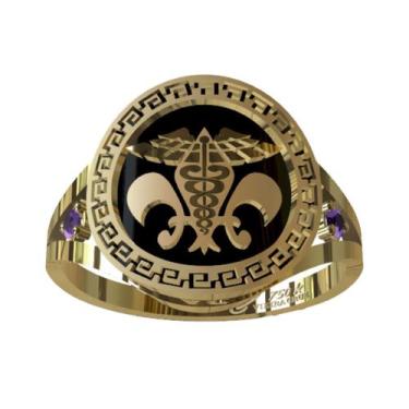 Imagem de Anel de Formatura Pedagogia em Ouro 18K - Vieira Cruz Joias, 14, Preto