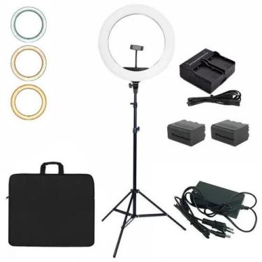 Imagem de Ring Light 46 cm com Dimer +tripe de 1,80 +Baterias e Carregadores - E