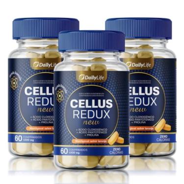 Imagem de Kit 3x Cellus Redux + Ácido Clorogenico Pantotenico e Hialuronico Vitaminas Biotina Pele Cabelo Unha 60 Comprimidos Mastigaveis Sabor Laranja - Daily Life