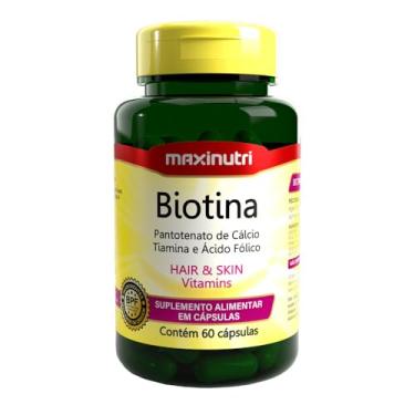 Imagem de Biotina Pantotenato de Cálcio Tiamina e Ácido Fólico Manutenção Cabelo e Pele 60 Cápsulas Maxigold
