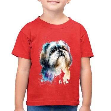 Imagem de Camiseta Algodão Infantil Cachorro Shih Tzu Watercolor - Foca na Moda,