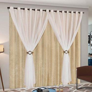 Imagem de Cortina Cecília 4,00m x 2,50m com 02 Presilhas p/ Varão Simples - Dour