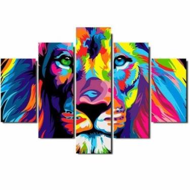Imagem de Quadro Decorativo Leão De Judá Neon Colorido Kit 5 peças Mosaico 115x6