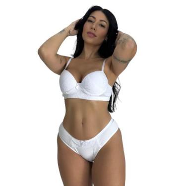 Imagem de Conjunto de Lingerie com Bojo Tecido Canelado com Detalhe em Renda Nad