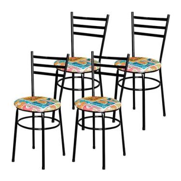 Imagem de Conjunto 4 Cadeiras Epoxi Preta Para Cozinha Assento Estampado - Lauma