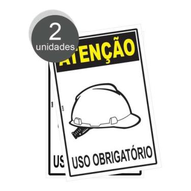 Imagem de Kit com 2 Placas de Sinalização - Atenção EPI - Uso Obrigatório de Cap