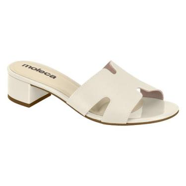 Imagem de Tamanco Feminino Moleca Saltinho Bloco Baixo Slide Básico, Branco off,