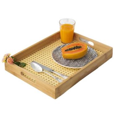 Imagem de Bandeja de Bambu c/ Palha Indiana Para Servir Café da Manhã Decorativa