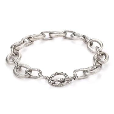 Imagem de Dorriss Pulseira de cabo para mulheres meninas pulseira circular pulseira de elos de corrente de elo designer inspirar pulseiras prata ouro, 8.66in, Aço inoxidável, Sem pedras preciosas