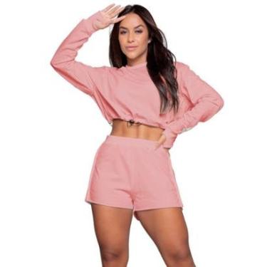 Imagem de Conjunto Cropped Com Regulagem e Short Moletinho Bella Fiore Manga Longa Blogueira Moda Casual-Feminino