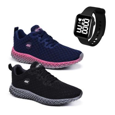 Imagem de Kit 2 Pares de Tênis Ascension Ghost 2 + Relogio Quadrado-Feminino